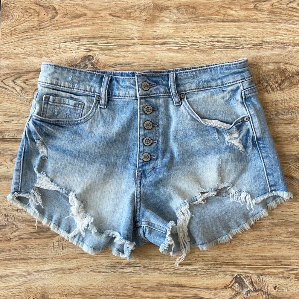 Lulu eunina high-waisted denim button-up shorts